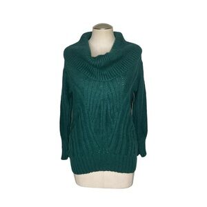 Vice Versa Teal Cowl Neck Cable Knit Sweater XL NWT